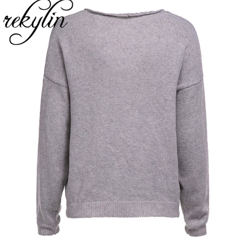 Soft V-neck Oversized Loose Fitting Knit Sweater - Picture 3 of 8